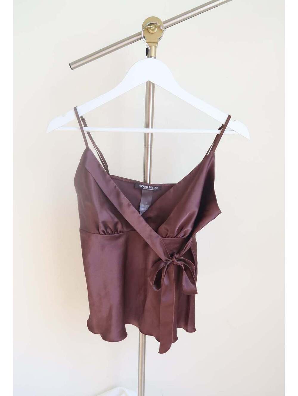 Bisou Bisou Brown Wrap Tie Top